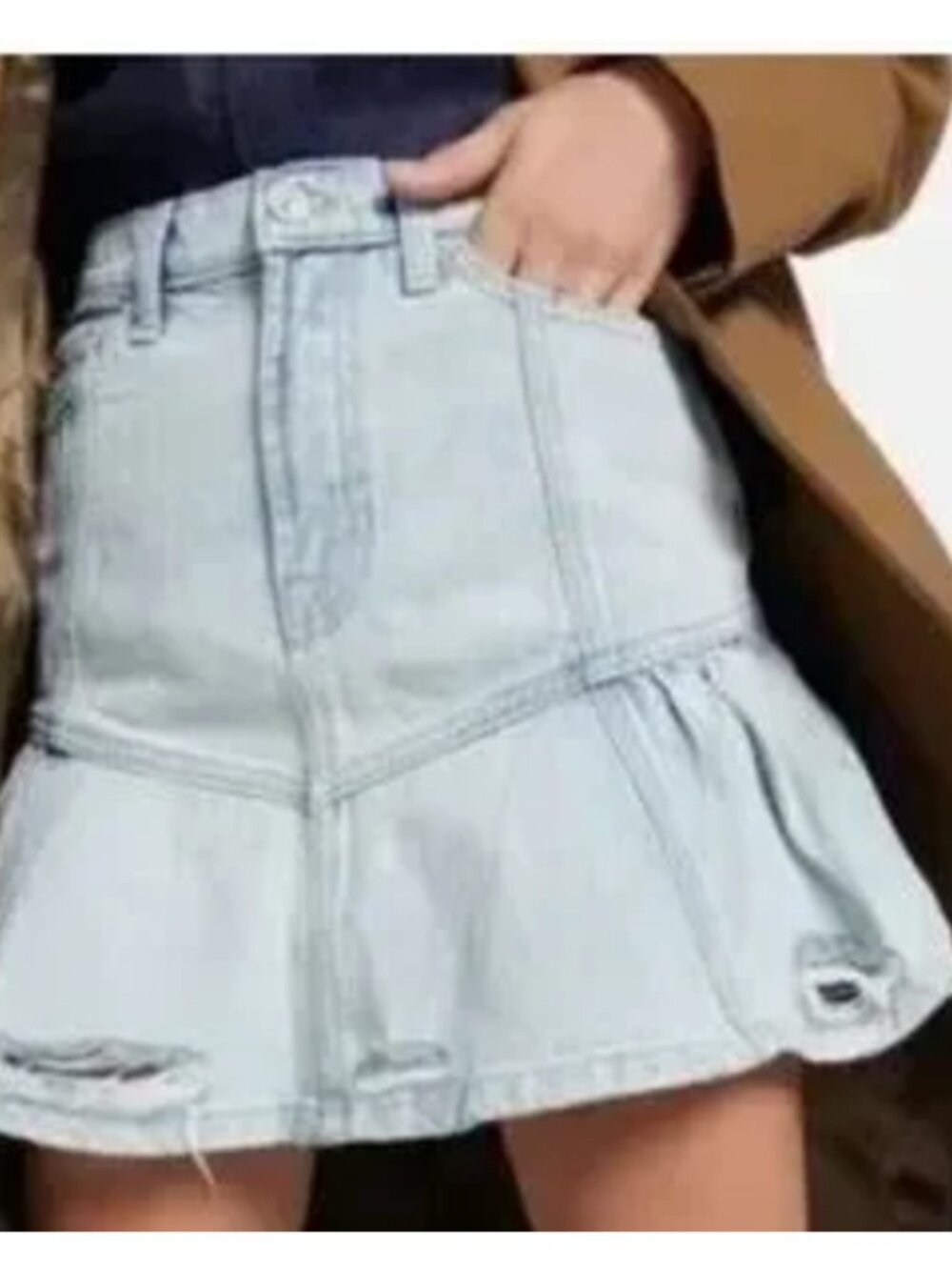 7 For All Mankind Distressed Denim Mini Skirt Blue RS2 Size 24 NWT